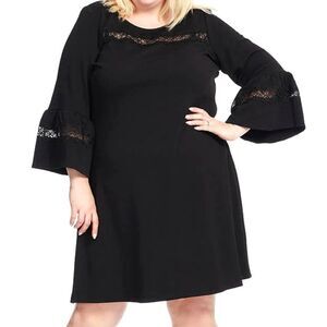 Gabby Skye black shift dress with lace sleeve and bodice panels Size 18W EUC